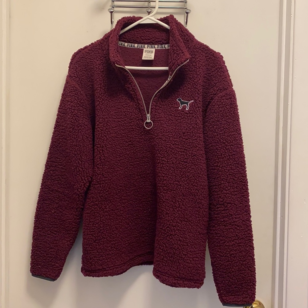VS PINK Fleece Quarter Zip - Maroon